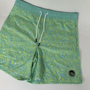 Neff Swim Trunks Mens‎ Large Green Yellow Smiley Faces Pockets Trippy Unlined